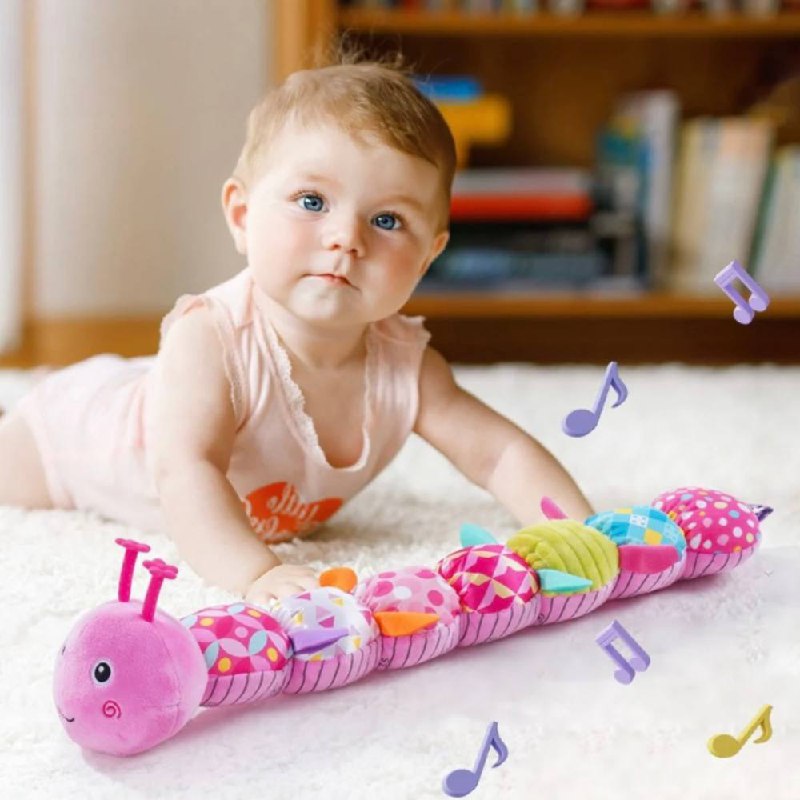 Interactive Plush Worm Toy with Music and Textured Segments