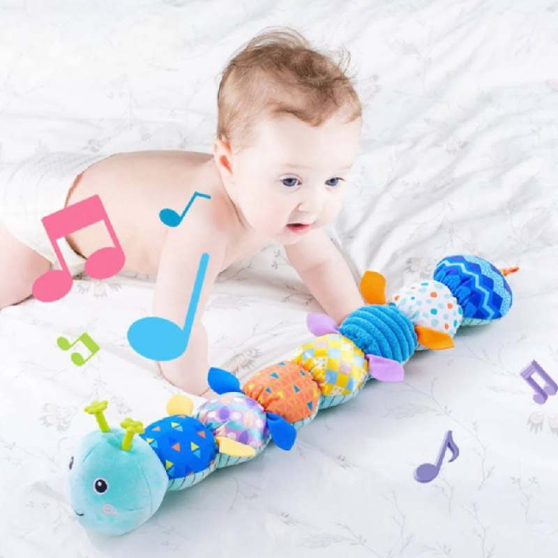 Interactive Plush Worm Toy with Music and Textured Segments