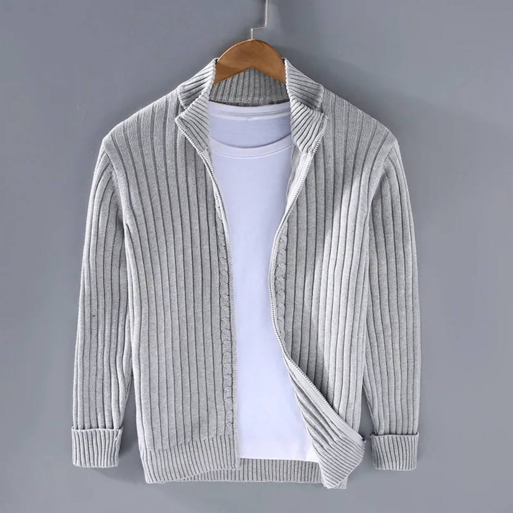 Men's Streamlined Zip Cardigan with Flexible Knit and Trim