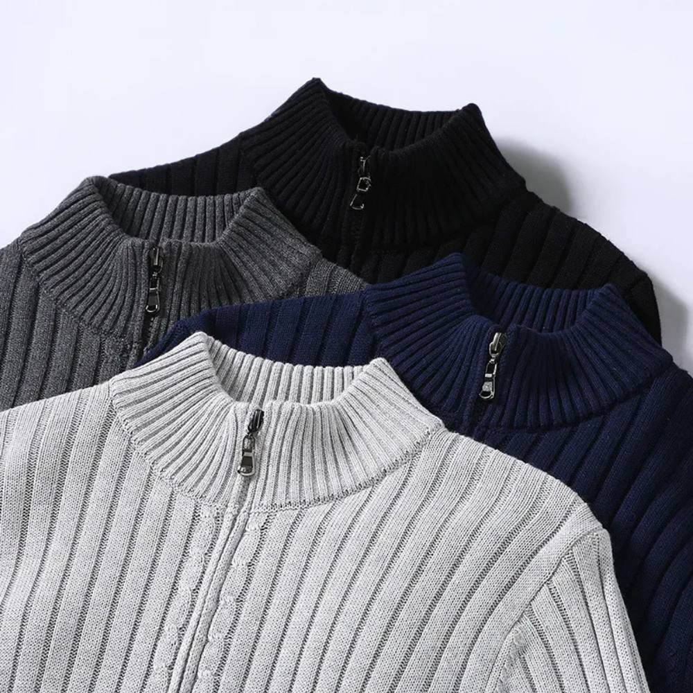 Men's Streamlined Zip Cardigan with Flexible Knit and Trim