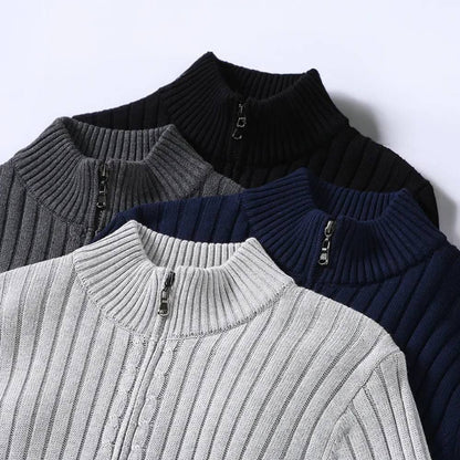Men's Streamlined Zip Cardigan with Flexible Knit and Trim