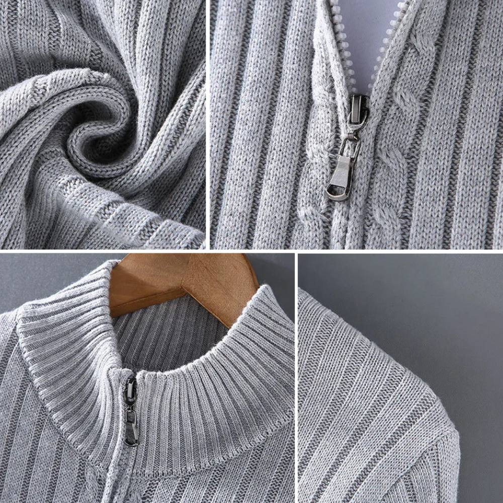 Men's Streamlined Zip Cardigan with Flexible Knit and Trim
