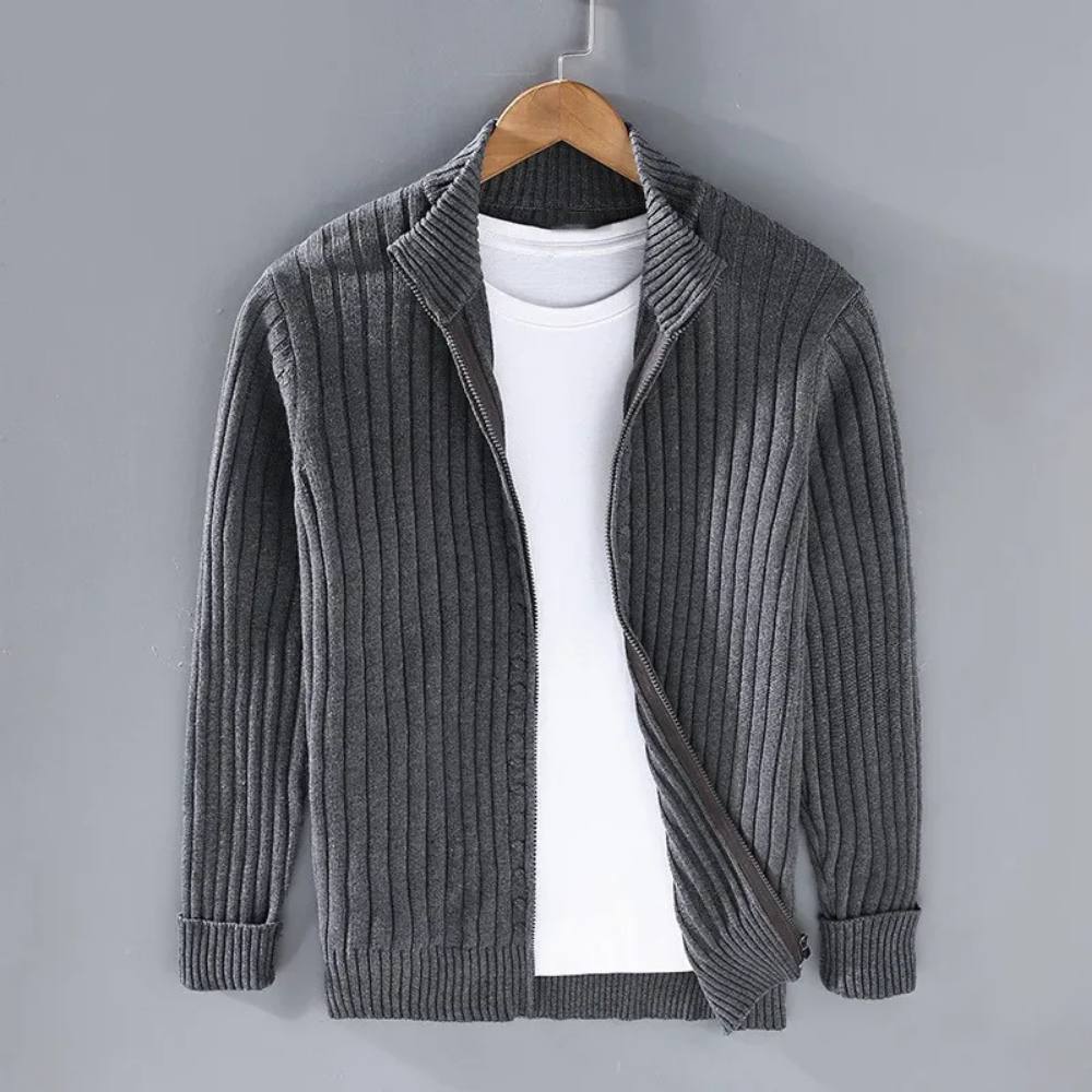 Men's Streamlined Zip Cardigan with Flexible Knit and Trim