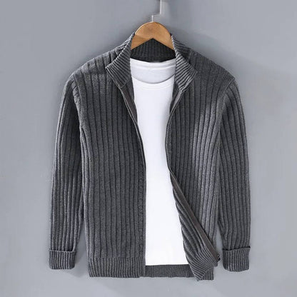 Men's Streamlined Zip Cardigan with Flexible Knit and Trim