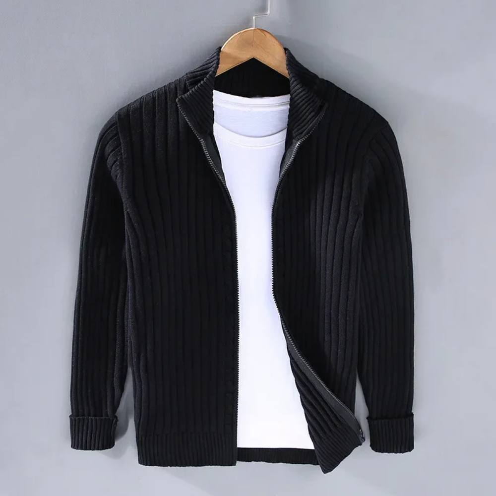 Men's Streamlined Zip Cardigan with Flexible Knit and Trim