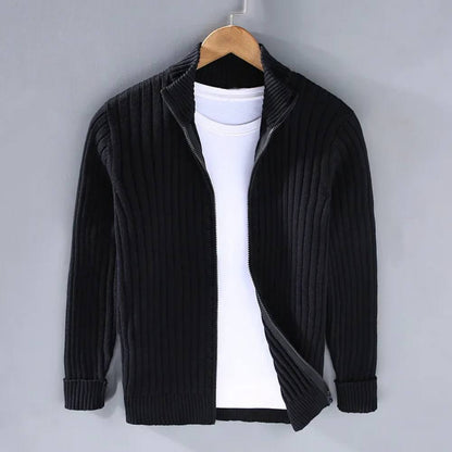 Men's Streamlined Zip Cardigan with Flexible Knit and Trim
