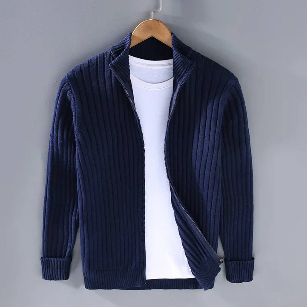 Men's Streamlined Zip Cardigan with Flexible Knit and Trim