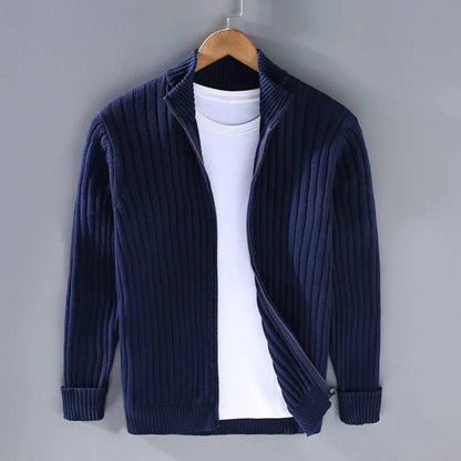 Men's Streamlined Zip Cardigan with Flexible Knit and Trim
