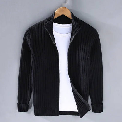 Men's Streamlined Zip Cardigan with Flexible Knit and Trim