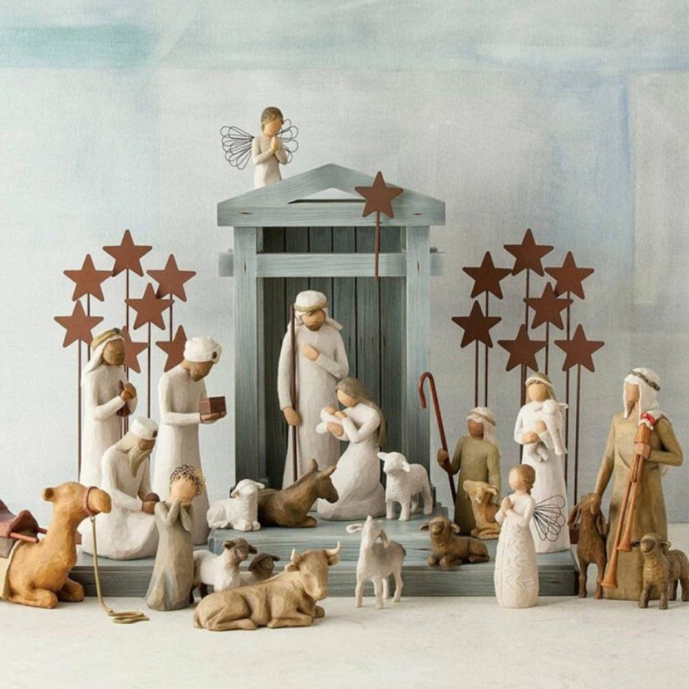 Rustic Christmas Nativity Display with Wooden Creche