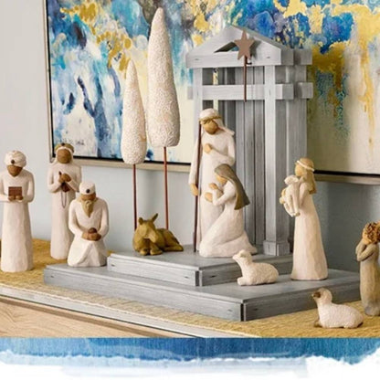 Rustic Christmas Nativity Display with Wooden Creche