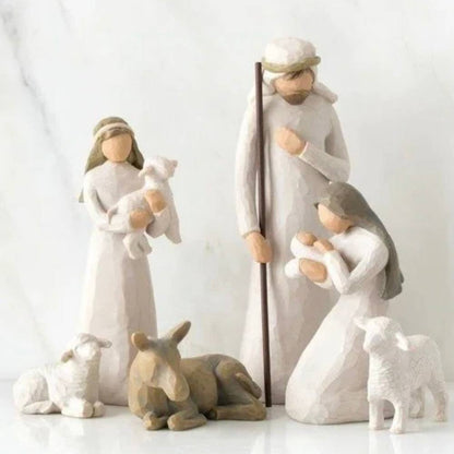 Rustic Christmas Nativity Display with Wooden Creche