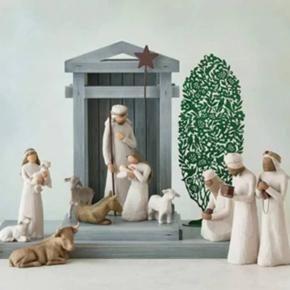 Rustic Christmas Nativity Display with Wooden Creche
