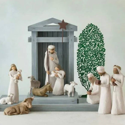 Rustic Christmas Nativity Display with Wooden Creche
