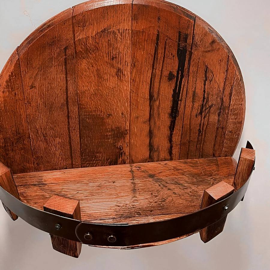 Rustic Oak Whiskey Barrel Display Shelf for Home Bars