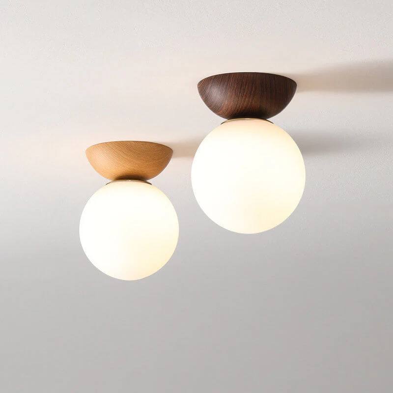 Elegant Globe Ceiling Fixture with Wood Finish
