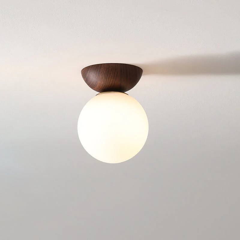 Elegant Globe Ceiling Fixture with Wood Finish