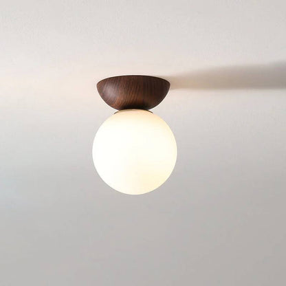 Elegant Globe Ceiling Fixture with Wood Finish