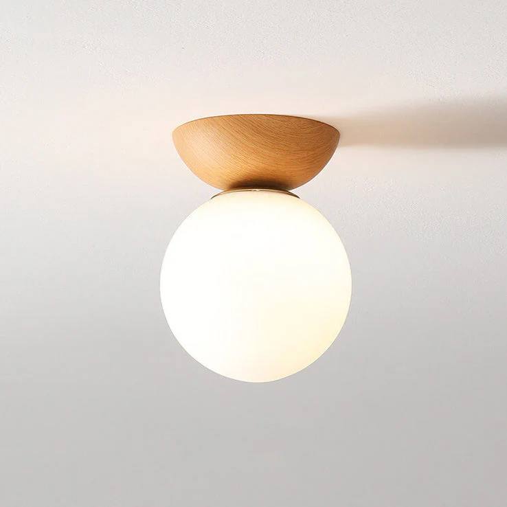 Elegant Globe Ceiling Fixture with Wood Finish