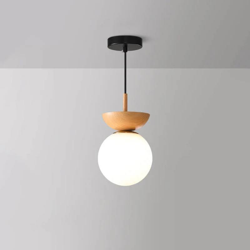Elegant Globe Ceiling Fixture with Wood Finish
