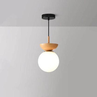 Elegant Globe Ceiling Fixture with Wood Finish