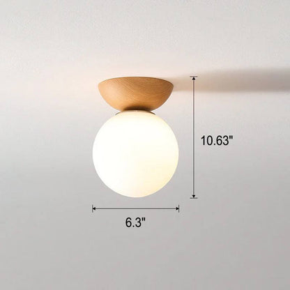 Elegant Globe Ceiling Fixture with Wood Finish