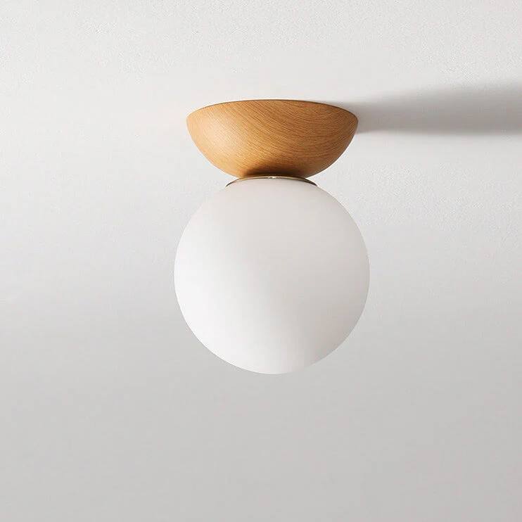Elegant Globe Ceiling Fixture with Wood Finish