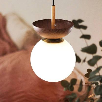 Elegant Globe Ceiling Fixture with Wood Finish