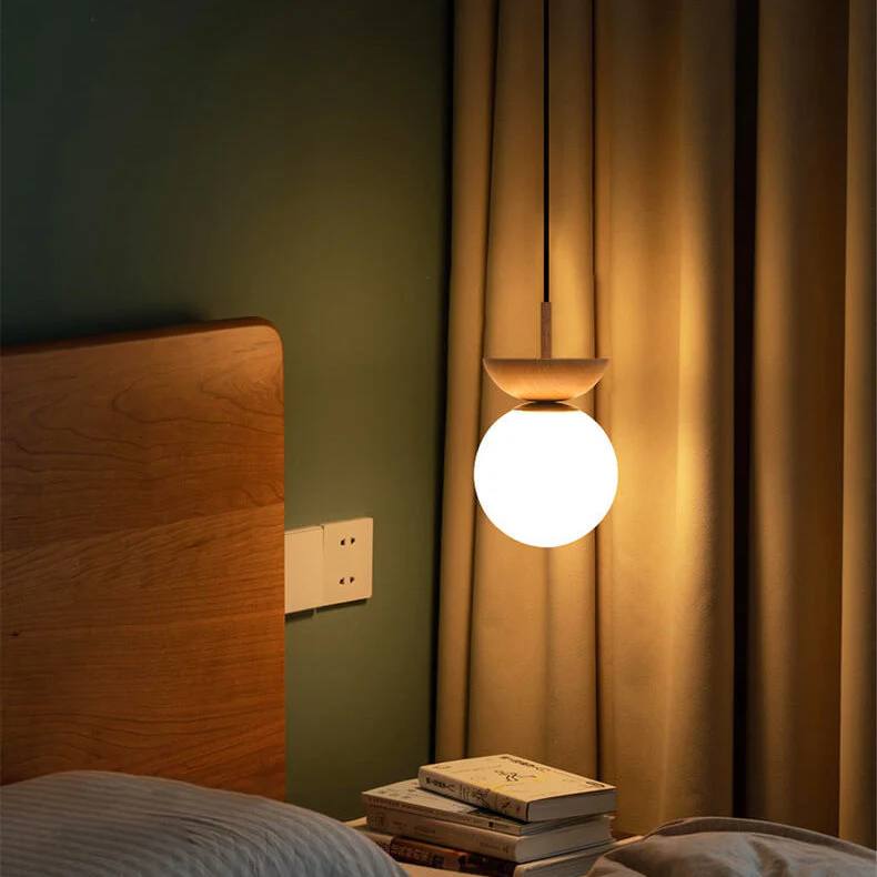 Elegant Globe Ceiling Fixture with Wood Finish
