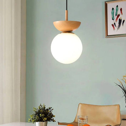 Elegant Globe Ceiling Fixture with Wood Finish