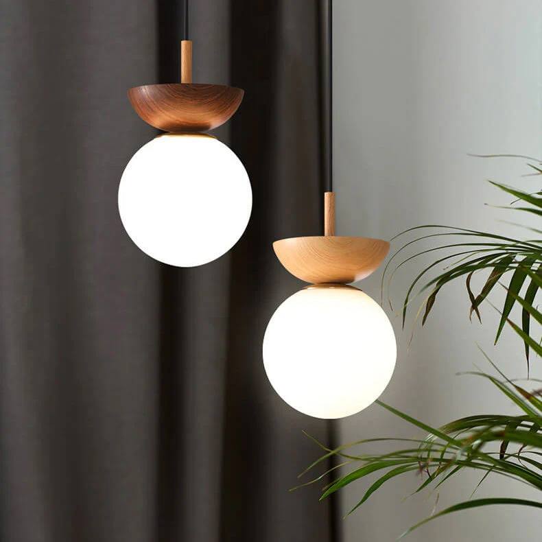 Elegant Globe Ceiling Fixture with Wood Finish
