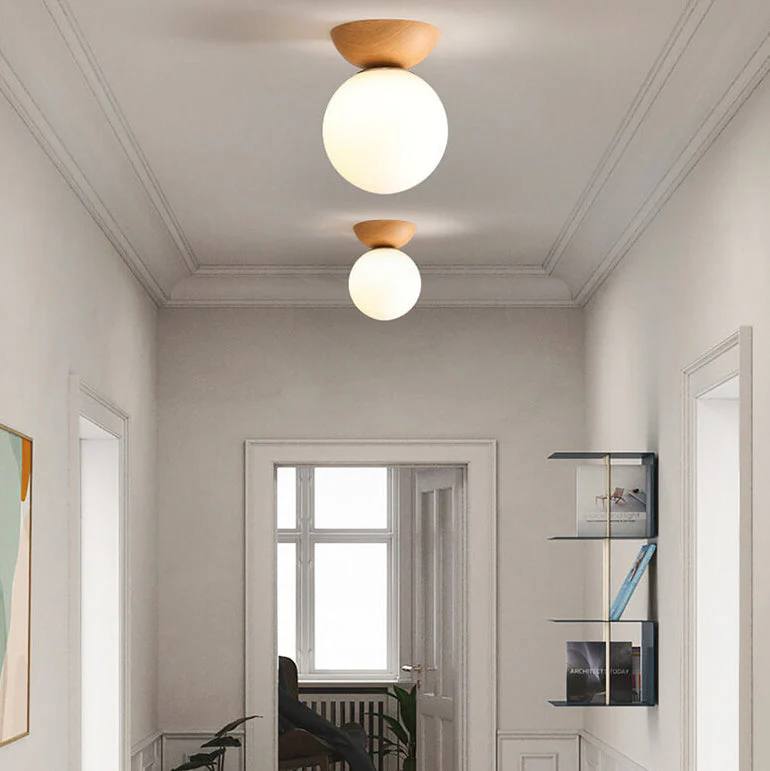 Elegant Globe Ceiling Fixture with Wood Finish