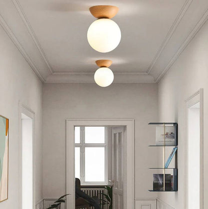 Elegant Globe Ceiling Fixture with Wood Finish