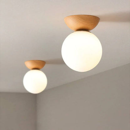Elegant Globe Ceiling Fixture with Wood Finish