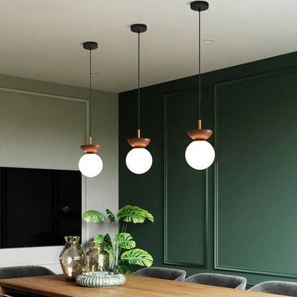 Elegant Globe Ceiling Fixture with Wood Finish