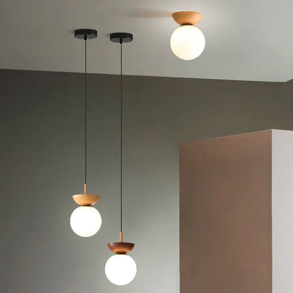 Elegant Globe Ceiling Fixture with Wood Finish