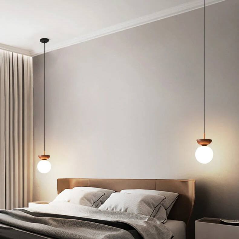 Elegant Globe Ceiling Fixture with Wood Finish