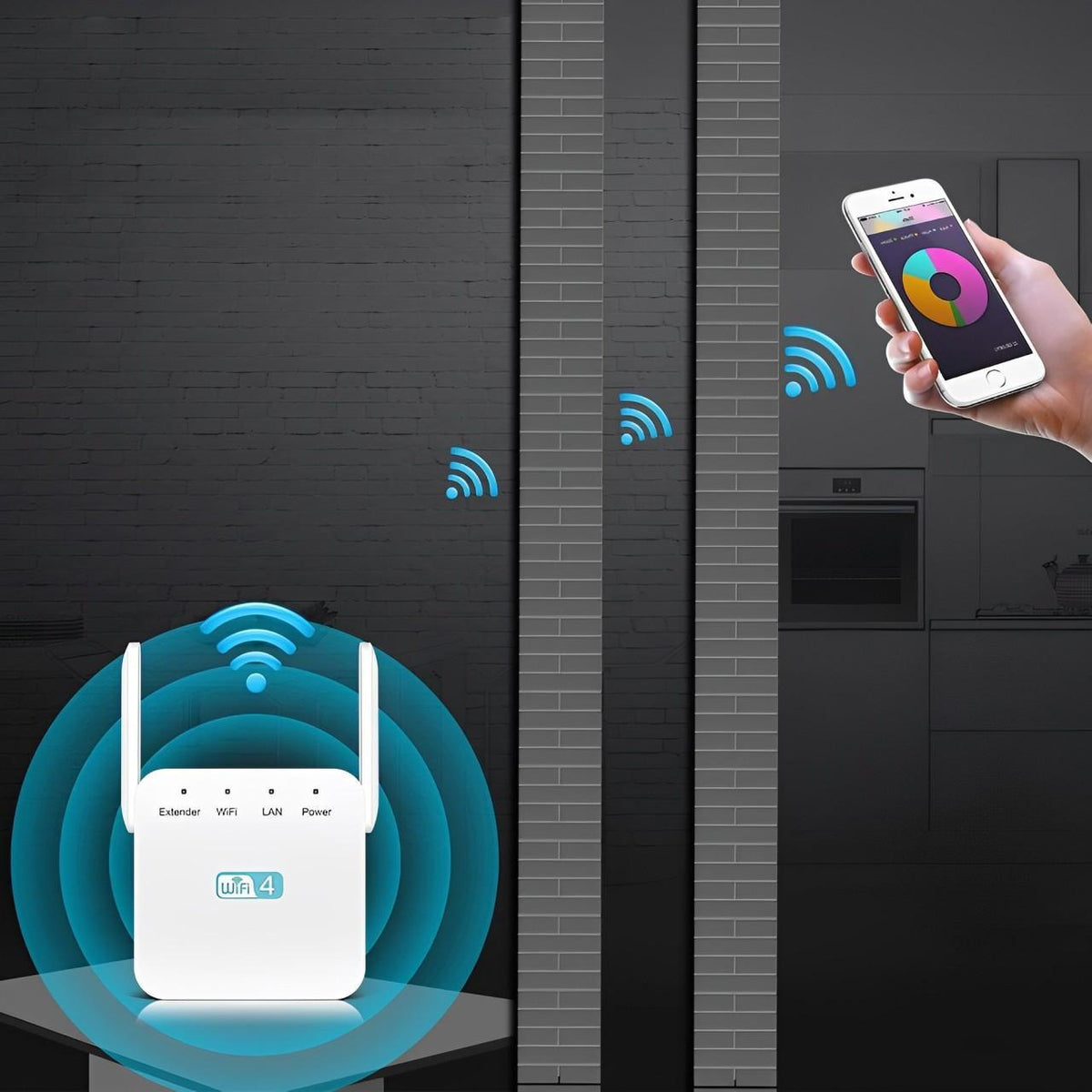 Multi-Device Support WiFi Range Extender with Wall Penetrating Antenna