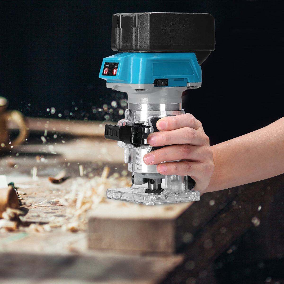 Cordless Trim Router 600W - 6 Speed Settings, 18000 RPM, LED Light