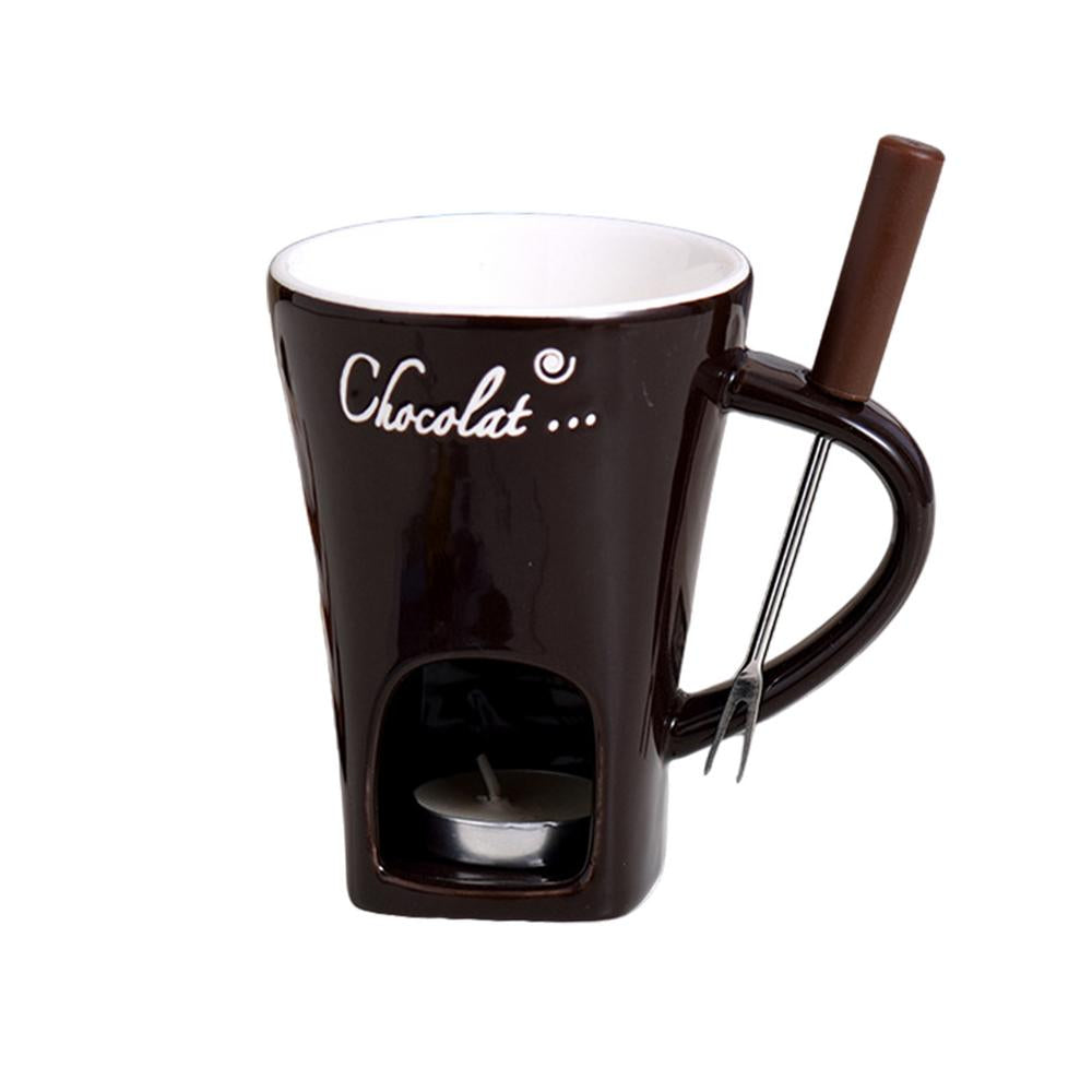 Ceramic Fondue Set with Candle Holder & Stainless Steel Fork
