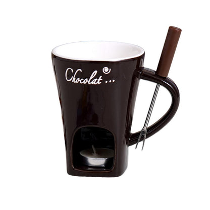 Ceramic Fondue Set with Candle Holder & Stainless Steel Fork