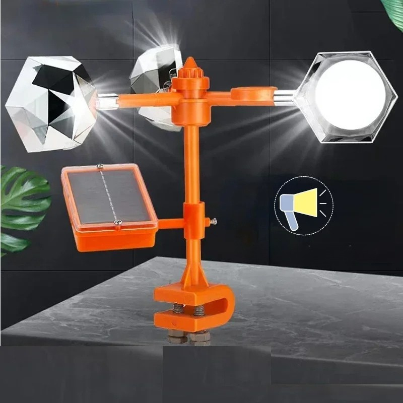 Bird Deterrent with Solar Power, Rotating Mirrors, and Sound Alerts on Telescopic Pole