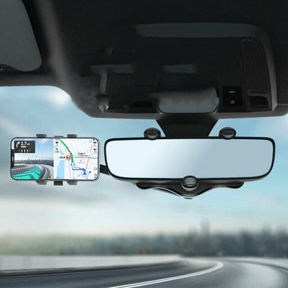 360-Degree Rotating Car Rearview Mirror Phone Mount with Retractable Arm