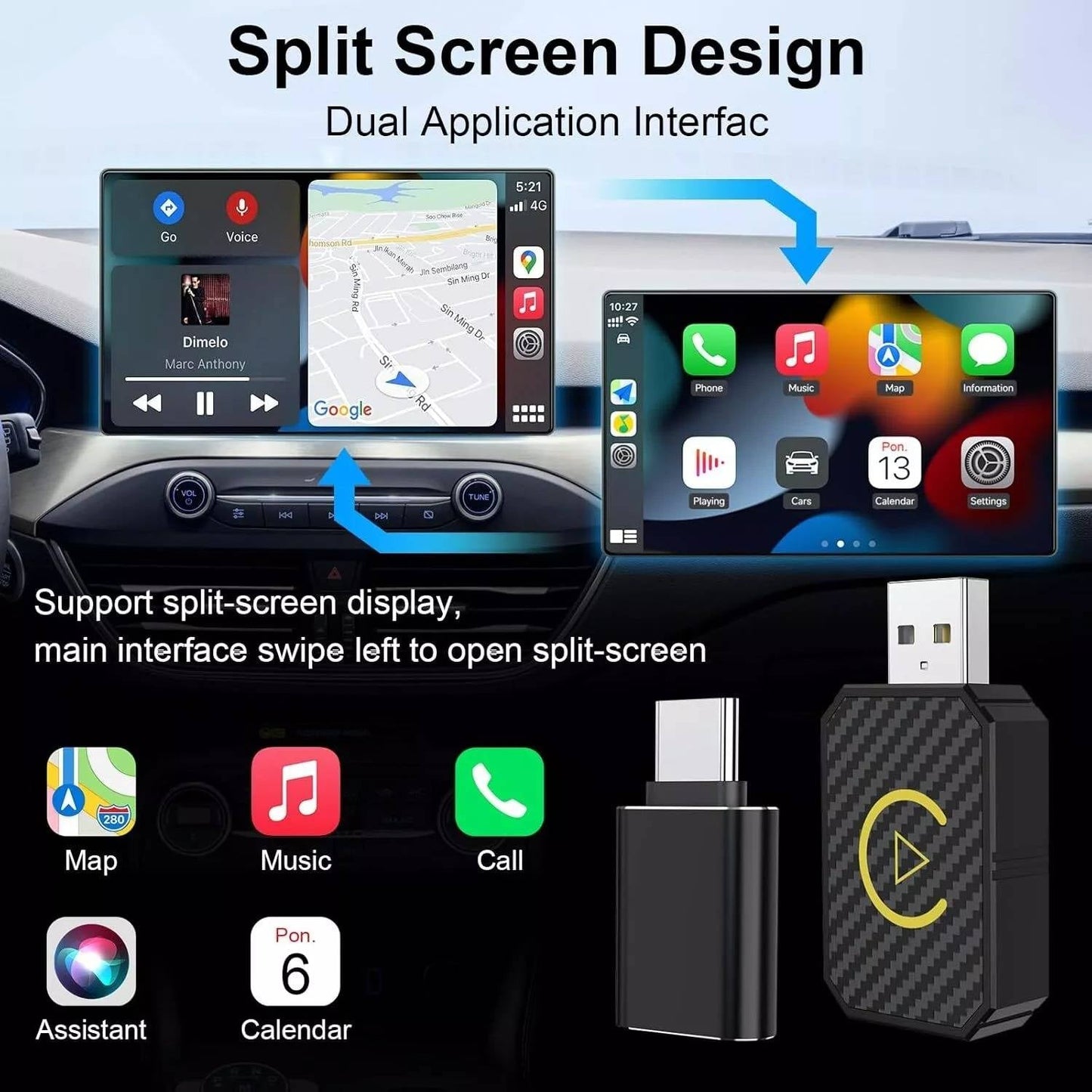Plug and Play Smart Box for Factory Wired Head Units - Wireless CarPlay & Android Auto Adapter