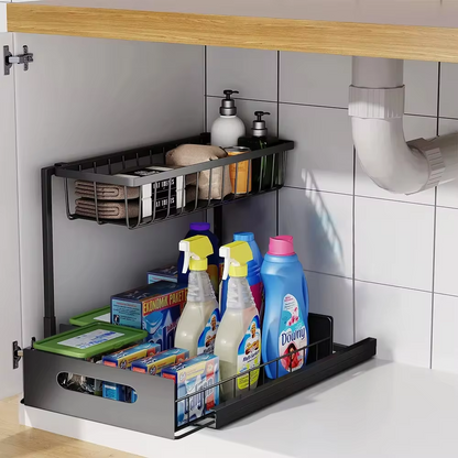 Dual-Tier Pull-Out Cabinet Organizer with Sturdy Frame