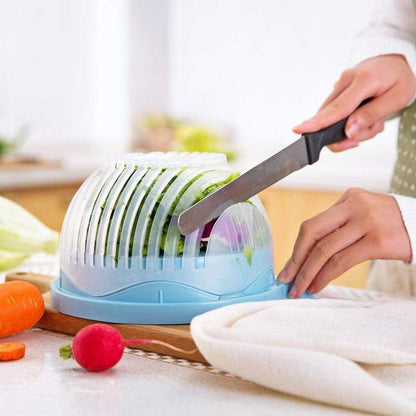 Effortless Salad Slicer with Safety Features and Compact Design