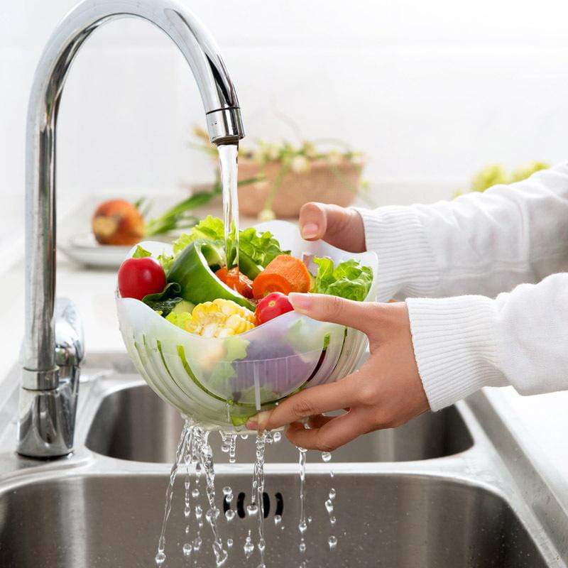 Effortless Salad Slicer with Safety Features and Compact Design