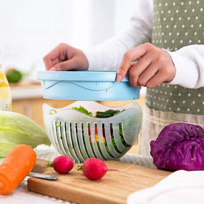 Effortless Salad Slicer with Safety Features and Compact Design