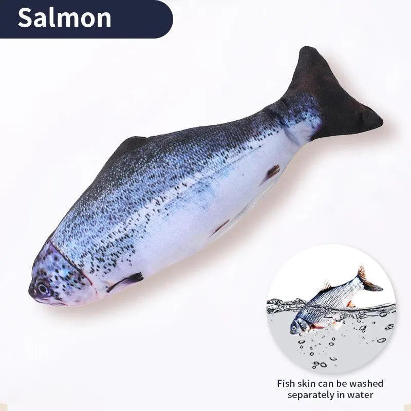 Rechargeable USB Interactive Cat Toy - Plush Kicking Fish in Carp and Salmon