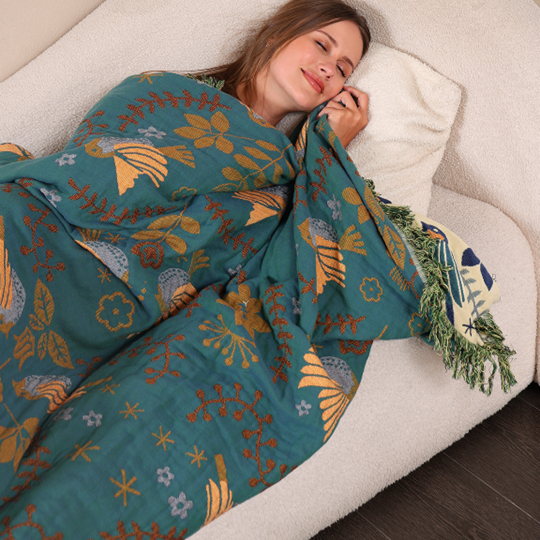 Scandinavian-Inspired Reversible Bird Design Throw Blanket